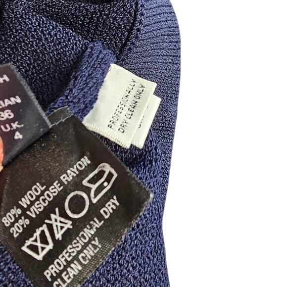 St. John Collection High Rise Pleated Santana Knit Pants, Pockets, Blue, Size 2 - Picture 6 of 10